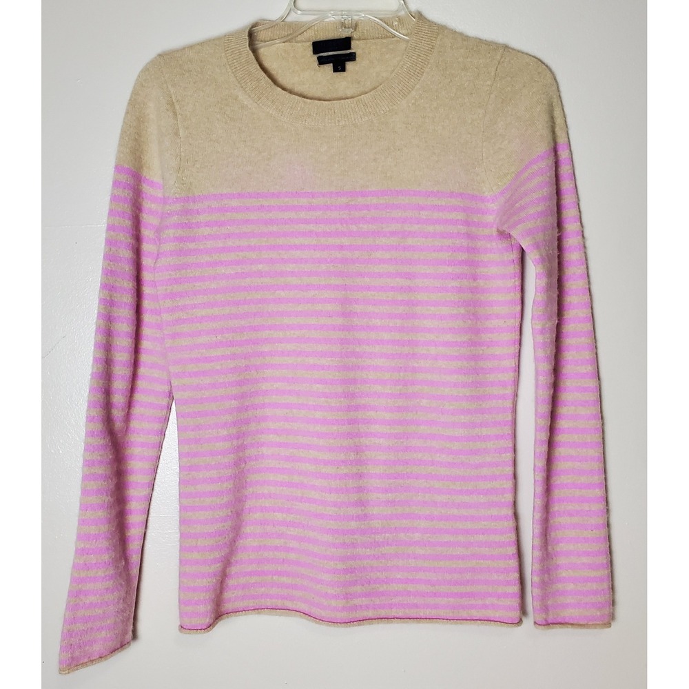 J Crew Italian Cashmere Crewneck Sweater Women's Small Beige Pink Striped Spring